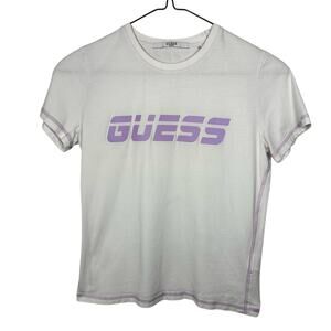 GUESS White Graphic Logo Short Sleeve 100% Cotton T-Shirt Women's Small
